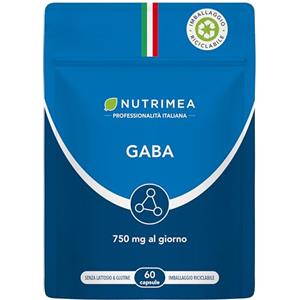 Laboratoires Nutrimea GABA | Formato Doypack | 750 mg | Stress e Ansia | Rilassamento Fisico e Mentale | Qualità del Sonno | 60 Capsule | Nutrimea