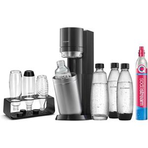 SodaStream Gasatore Duo Comfort, Set con Cilindro CO2, Vetro da 1 l, 2 Bottiglie di plastica Lavabili in lavastoviglie e portabottiglie sittico, Altezza: 44 cm, Colore: Titanio