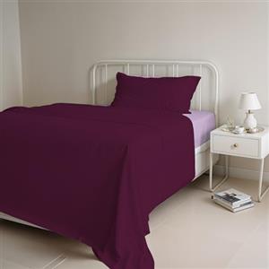 Italian Bed Linen Set Lenzuola Letto Singolo Cotone Natural Color, lavorato in Italia - Completo Letto, Lenzuolo Sotto con Angoli, Telo Sopra 90x200cm e Federa con Patella Interna, Prugna/lilla