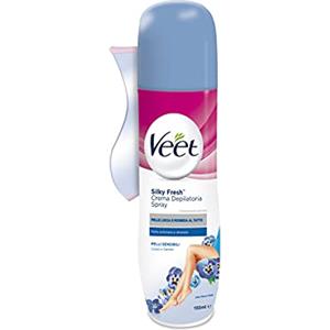 Veet Crema Depilatoria Spray Corpo, Gambe, Ascelle e Zona Bikini per Pelli Sensibili, Dermatologicamente Testata, 150 ml