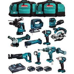 JG todotaladros MAKITA Kit MK1102 (DHP481 + DHR243 + DGA504 + DTD152 + DJV182 + DSS610 + DJR186 + DBO180 + DTM51 + DML802 + DTW285 + 3 Batterie 5,0 Ah + Caricabatterie + 2 x LXT600)