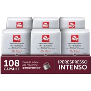 illy, Caffè in Capsule Iperespresso INTENSO, 100% Arabica con Note di Cacao e Frutta Secca, Retrogusto Pieno e Corposo, 6 Confezioni da 18 (108 Capsule Totali)