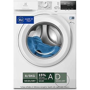 ELECTROLUX EW7W285W LAVASCIUGA, Caricamento frontale, capacità lavaggio 8 kg, asciugatura 5 14 programmi, Profondità 57,6 cm, Giri 1400 rpm, Bianco, Classe A