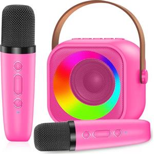 MicQutr Macchina Karaoke con 2 Microfono, Karaoke Portatile Bambini con Altoparlante Bluetooth, Microfoni Wireless Giocattolo Elettronico per Cantare, Regalo Bambina per Party, Compleanni, Feste