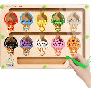 PQETBV Labirinto Magnetico Montessori, Labirinto Magnetico di Colori e Numeri Giochi 2 3 4 5 6 Anni, Gelato Giocattolo Labirinto Magnetico in Legno,Regali di Giocattoli Educativi per Bambini