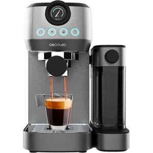 Cecotec Macchina da Caffè Semiautomatica Power Espresso 20 Steel Pro Latte. 1350 W, Thermoblock, ForceAroma da 20 bar, Serbatoio Full-Milk, Instant Cappuccino, Piastra Riscaldatrice per Tazze