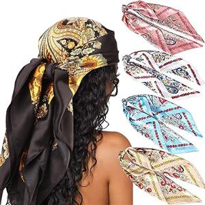 DRESHOW Donna Foulard Quadrato Grande in Raso Sciarpe per Capelli Accessori in Seta Bandane da Spiaggia con Motivi Classici