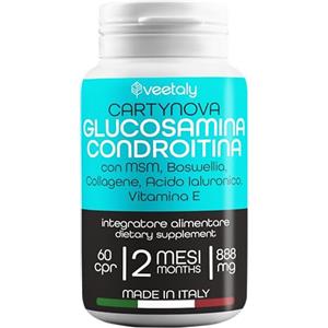 veetaly Glucosamina Solfato, Condroitina Solfato, MSM - Condroitina Glucosamina Alto Dosaggio - Integratore Articolazioni e Cartilagine Ginocchio con Collagene, Acido Ialuronico, Vitamina E, Boswellia, 60 cpr