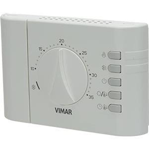 VIMAR 02900.1 Termostato Ambiente elettronico a Rotella per controllo ON/OFF della temperatura ambiente (riscaldamento, condizionamento), da Parete a Batteria, Bianco