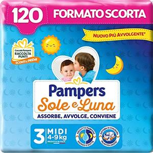 Pampers Sole e Luna Pannolini Midi, Taglia 3 (4-9 kg) - Pacco da 120 Pezzi