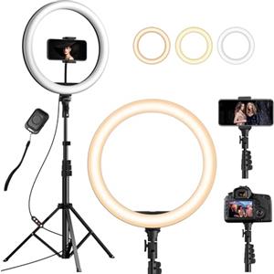 YOHOOLYO Ring Light Professional 12,Luce per Selfie,64 Staffa Triangolare,Luce ad Anello LED da 3 modalità di Illuminazione con 10 luminosità,per Trucco,Fotografia,TikTok,Youtube e Video Selfie
