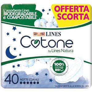 Lines Cotone Ultra Notte con Ali, Pacco Scorta da 40 Assorbenti