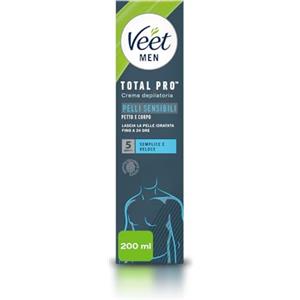 Veet Men Crema Depilatoria Uomo Petto e Corpo per Pelli Sensibili, Dermatologicamente Testata, 200 ml