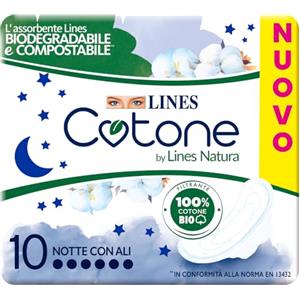 Lines Cotone by Lines Natura con Ali, 12 assorbenti in cotone per il giorno, Biodegradabile e Compostabile. Filtrante 100% cotone Bio delicato sulla pelle.