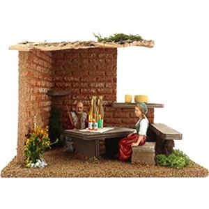 Ferrari & Arrighetti Cantina con Contadini per Presepe, Fattori Che Pranzano, Decorazione Presepe, Legno, 15x19x15 Centimetri