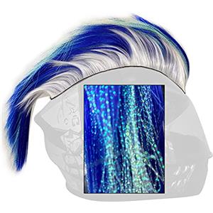 3T-SISTER Casco Mohawk Hawk Cosplay parrucca accessorio casco per moto bicicletta sci caschi decorazioni capelli veri (casco non incluso) (bianco blu)