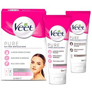 Veet Kit Depilazione Viso e Baffetti, Crema Depilatoria per Pelli Normali, 50 ml + Crema Post-Epilazione, Dermatologicamente Testata, 50 ml