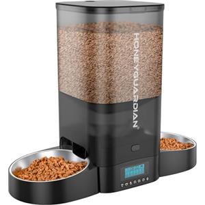 HoneyGuaridan HoneyGuardian 5L Distributore Automatico Cibo Gatti, Dispenser Crocchette Gatto con Timer, Registrazione Vocale 10 Secondi, Programmabile 1-6 Pasti Giornalieri, Doppia Alimentazione