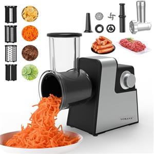SOKANY 1000W affettatrice di verdure elettrica, grattugia da cucina Grattugia di verdure con tritacarne e attacco salsiccia, Grattugia per formaggi, Facile da pulire, Grattugia per frutta e verdura