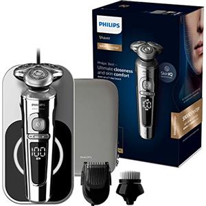 Philips Rasoi Elettrici Philips SP9863/14 Rasoio Elettrico S9000 Prestige Wet&Dry Rasoio Elettrico da Uomo con Sensore BeardAdapt, Caricatore Qi-Charging, Regolabarba, Spazzola Pulizia