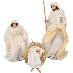 Aurora Store Set Natività Artigianale in Stoffa Tessuto Bianca Avorio Presepe Statuine in Resina con Sacra Famiglia Personaggi da h. 50 cm Giuseppe Maria Gesù Bambino Santi