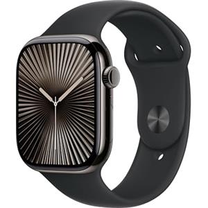 Apple Watch Series 10 GPS + Cellular 46 mm Smartwatch con cassa in titanio color Ardesia e cinturino Sport Loop Nero - S/M. Fitness tracker, app ECG, display Retina always-on, Carbon Neutral