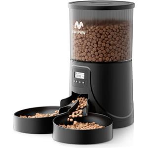 IMIPAW Distributore Automatico Cibo Gatti con 2 Ciotole, 4L Dispenser Cibo Cani con Timer Programmabile, 1-6 Pasti al Giorno, per Animali Di Piccola e Media Taglia