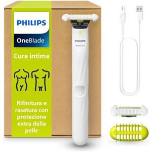 Philips OneBlade Intimate, cura intima, rifinitura e rasatura con protezione extra della pelle, Rasatura precisa e confortevole - senza radere completamente a zero, modello QP1924/30