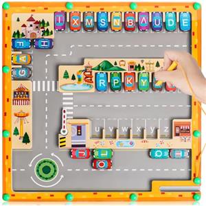Libershine Giocattoli per Bambini Montessori età, Labirinto Magnetico in Legno Parcheggio Dell'alfabeto Giochi Educativi Interattivi Bambini Gioco 2 3 4 5 Anni, Regalo Bambino Natale Compleanno