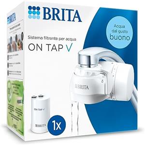 BRITA ON TAP V incl. 1 x filtro acqua rubinetto V (4 mesi) - riduce cloro, PFAS, piccole particelle e metalli - indicatore durata filtro manuale