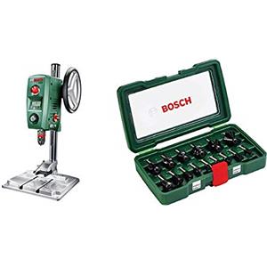 Bosch Home and Garden Bosch PBD 40 Trapano a Colonna, 710 W, perAcciaio e Legno, 13 mm e 40 mm, in Cartone + Bosch 2607019469 Set Misto, 15 Frese HM, Gambo 8 mm