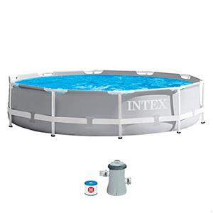 Intex 26702NP - Piscina Fuori Terra Prisma Frame Rotonda, Pompa Filtro 1250 L/h, 4485 L, Acciaio e PVC, Grigio, 305x76 cm