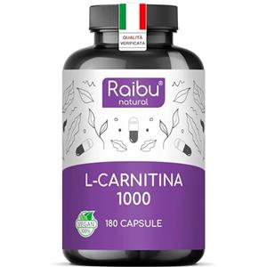 RAIBU L Carnitina 1000 Integratore - Alto Dosaggio di 180 Capsule - 1000 mg per Dose Giornaliera - Tartrato di L-Carnitina Puro - Vegano, Naturale e Testato in Laboratorio