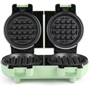 Petra PT5922GRVDE doppia mini macchina per waffle - Macchina per croccantini compatta, piastre antiaderenti rimovibili, compatta, piastra per waffle belga/americana, facile da pulire, 1100W, verde