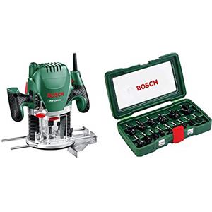 Bosch POF 1200 AE Router Expert, 1200 W + Bosch 2607019469 Set Misto, 15 Frese HM, Gambo 8 mm
