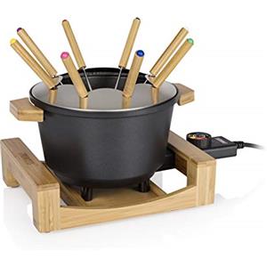 Princess Fonduta Pure Nera, Capacità 1,5 L, Adatto fino a 8 persone, 8 forchette inclusi, Supporto in bambù, rivestimento antiaderente, Facile da pulire, 173025