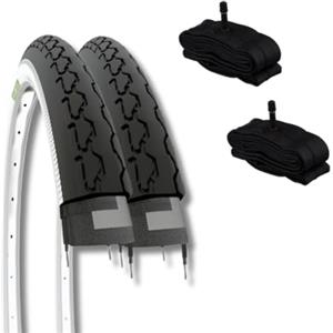 ECOVELO 2 Copertoni 24 x 1 3/8 (37-540) + Camere America per City Bike Bambino/Ragazzo Pneumatici Stradali Bianco Neri in Gomma Bicicletta Donna EBI24BXE