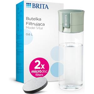BRITA Flacone filtrante per acqua modello VITAL verde chiaro (600 ml) con 2 filtri MicroDisc, per idratarsi ovunque, rimuove cloro, impurità, ormoni e conserva minerali.
