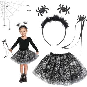 XLZJYIJ 3pz Costume Strega Bambina, Ragazza Vestito Strega Halloween, Vestito Strega Carnevale Bambina con Fascia per capelli e bacchetta magica per Festa Halloween Carnevale Cosplay