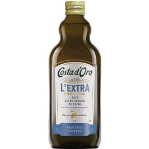 Costa d'Oro - L'Extra fruttato leggero 1L. Olio Extravergine di oliva estratto a freddo, gusto delicato e poco invadente. Bottiglia da 1 litro.