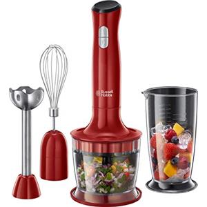 Russell Hobbs Frullatore a Immersione Rosso - 3 in 1 - Frullatore-tritatutto, Mixer e Frusta - Senza BPA e Lavabile in Lavastoviglie, Frullati, Zuppe, Salse, Yogurt, Alimenti Bambini, 24700-56