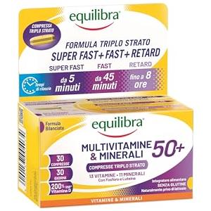 equilibra Integratori Alimentari, Multivitamine & Minerali 50+, Formula Potenziata, Energia, Sostegno, Funzioni Cognitive, 30 Compresse Triplo Strato a Rilascio Differenziato nel Tempo