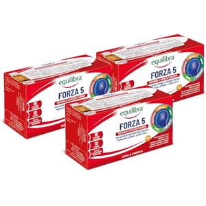 Equilibra Integratori Alimentari, Forza 5, Integratore con Estratti di Foglie Ginkgo e Bacopa, Fosfoserina, Caffeina e Acido Folico, Gusto Cola, con Succo di Mirtillo, 3 Confezioni da 10 Flaconcini