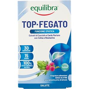 equilibra Integratori Alimentari, Top Fegato, Integratore Depurativo Fegato, per la Normale Funzione Epatica, Con Aloe Vera, Cardo Mariano, Colina, Carciofo, Rosmarino, Senza Glutine, 30 Compresse