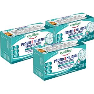 equilibra Integratori Alimentari, Probio 8 Miliardi, Integratore con Fermenti Lattici e Vitamine con Niacina e Vitamina D3 per l'Equilibrio della Flora Batterica Intestinale, 3 Pezzi da 10 Flaconi