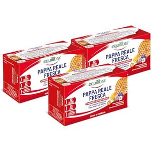 Equilibra Integratori Alimentari, Pappa Reale Fresca, Integratore con Vitamine del Gruppo B, Arricchito con Miele Millefiori, Adatto Anche ai Bambini Sopra i 6 Anni, 3 Confezioni da 10 Flaconcini