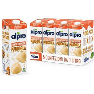 ALPRO SENZA ZUCCHERI, Bevanda alla MANDORLA, 100% vegetale con vitamine B2, B12, D2, E (8 confezioni x 1 Litro)