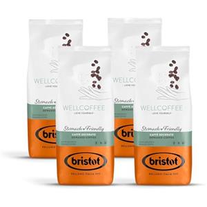 Bristot: Caffè Macinato Decerato Wellcoffee con Ridotta Acidità e Facilmente Digeribile. Con Note Di Tamarindo, Melassa, Caramello - 4 confezione da 200gr (800gr)