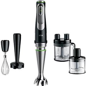 Braun MQ9187XLI MultiQuick9 Minipimer, Frullatore ad Immersione dotato di frusta a filo, Tritatutto da 500ml,Robot da cucina XL da 3,2L e Schiacciapatate, 1200watt, No schizzi Tecnologia SplashControl