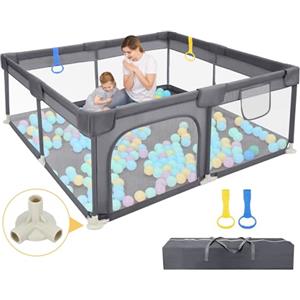 Dripex Box Bambini 127x127 cm, Recinto per Bambini Tessuto 210D Oxford, Box per Bambini con Rete Traspirante, Box Giochi per Bambini, Box Neonato, 2 Pezzi Anelli, Grigio scuro